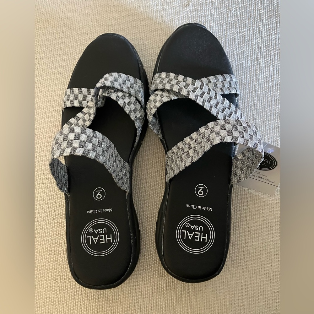 Women's Black, Gray and Silver Sandals